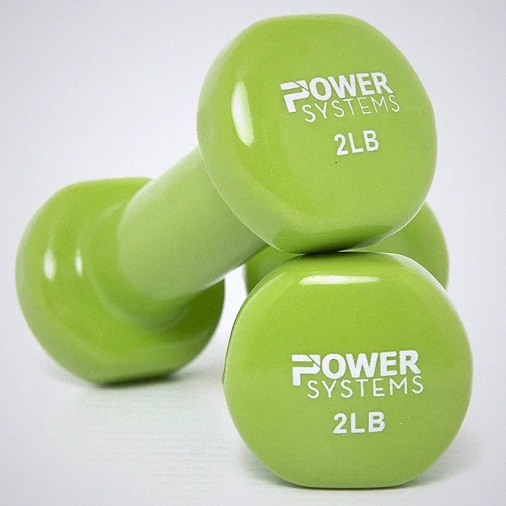 Power Systems 2lb Vinyl Dumbbells Pair Non Slip Grip Green Fitness Home Gym Use