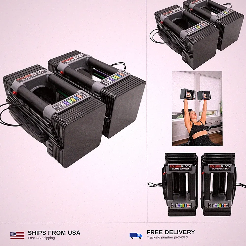 PowerBlock Elite EXP Adjustable Dumbbells, Sold in Pairs, Stage 1, 5-50 lb. D...