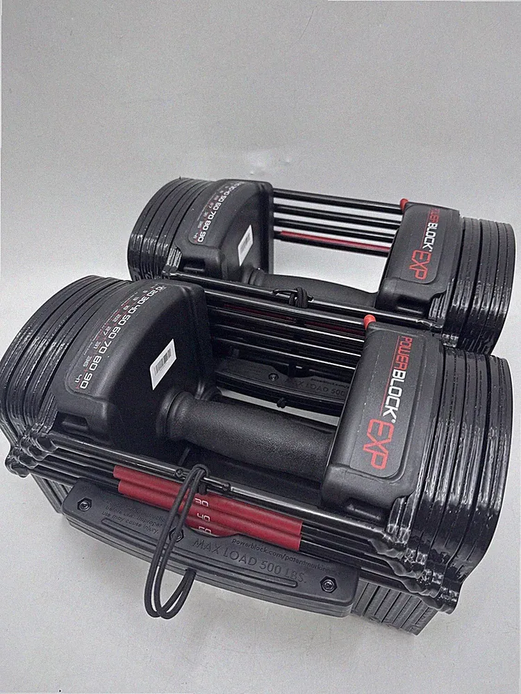 POWERBLOCK EXP ADJUSTABLE DUMBBELLS, SOLD IN PAIRS, - - BLACK/RED (1 BOX ONLY)