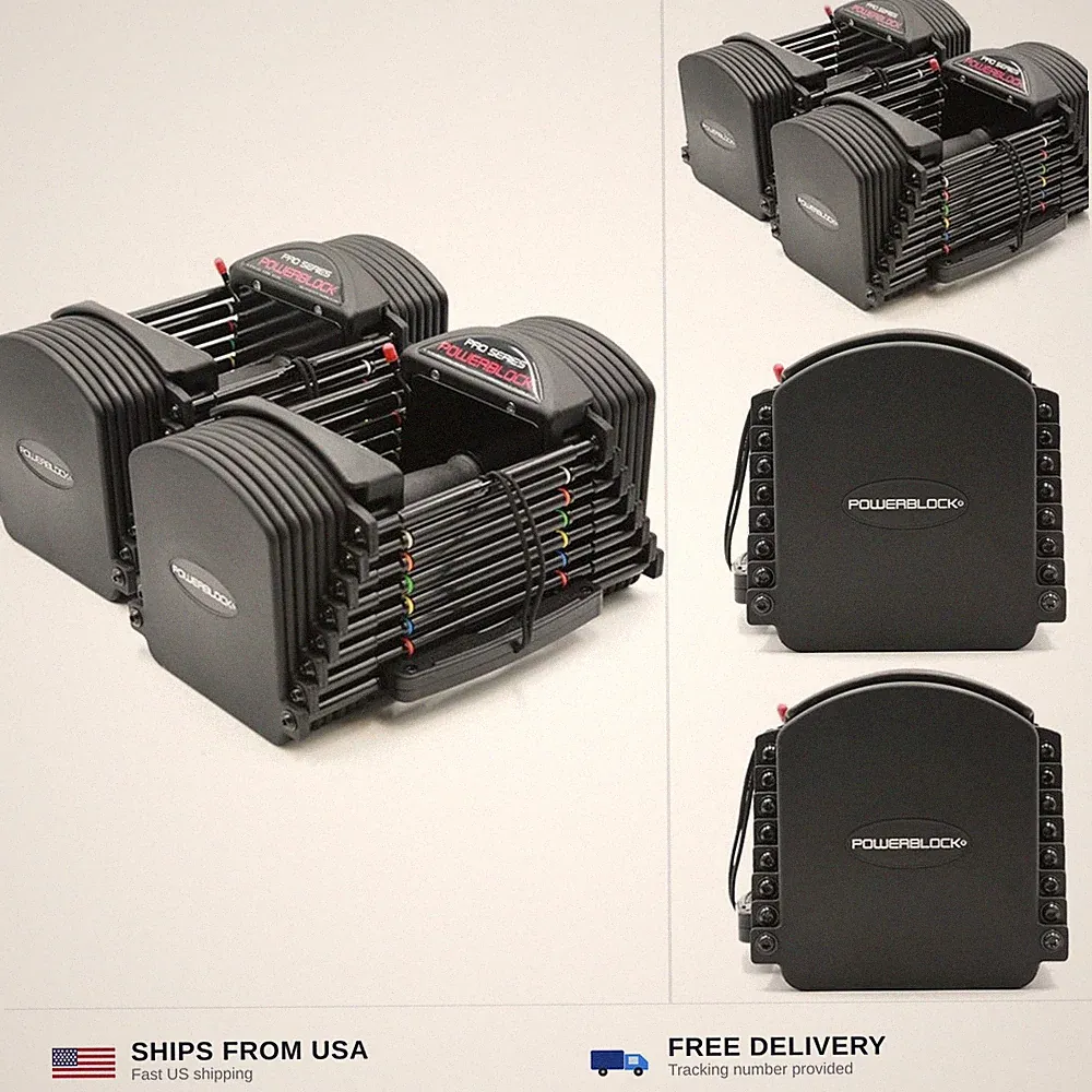 PowerBlock Pro 50 Adjustable Dumbbells, Sold in Pairs, 5-50 lb. Dumbbells, Du...