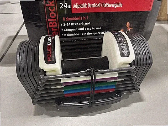 POWERBLOCK SPORT 24 ADJUSTABLE DUMBBELLS, 1-24 LB. DURABLE STEEL - GRAY/WHITE