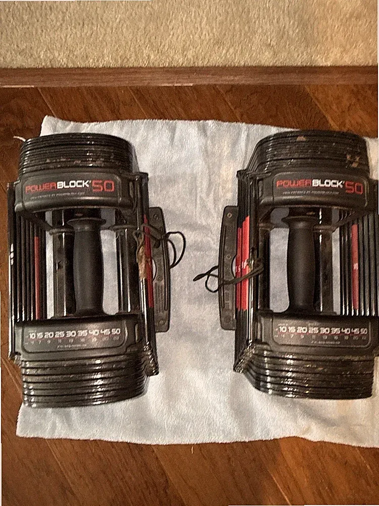 POWERBLOCK SPORT 50 ADJUSTABLE DUMBBELL SET, 50 LBS PER HAND, - Good Used Cond