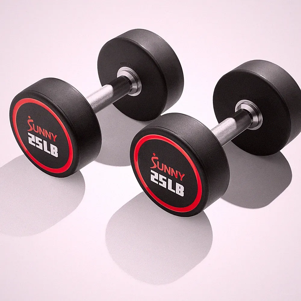 Premium Polyurethane Round Dumbbells with Diamond Knurled Handle, 25 LB (Pair)