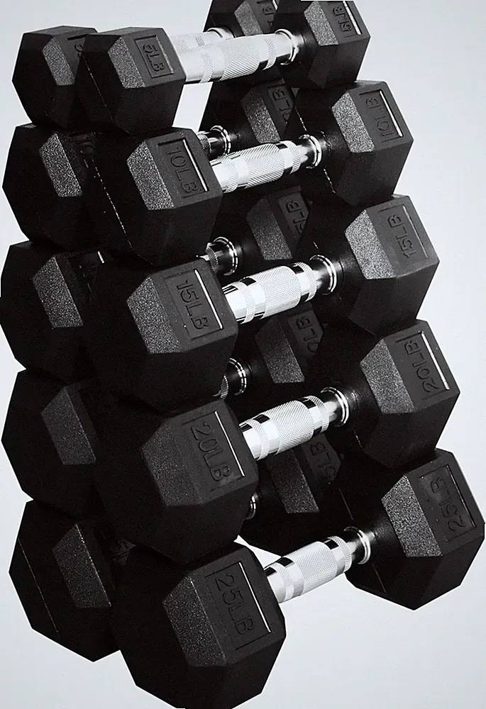 Premium Rubber Coated Hex Dumbbell Weight Set, Multiple Packages