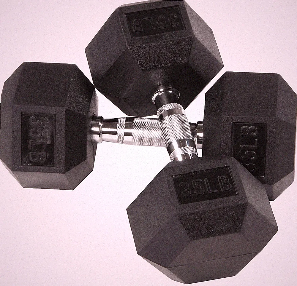 Premium Rubber Encased Hex Dumbbells Sold in Pairs 5 lb-100 lb Weights