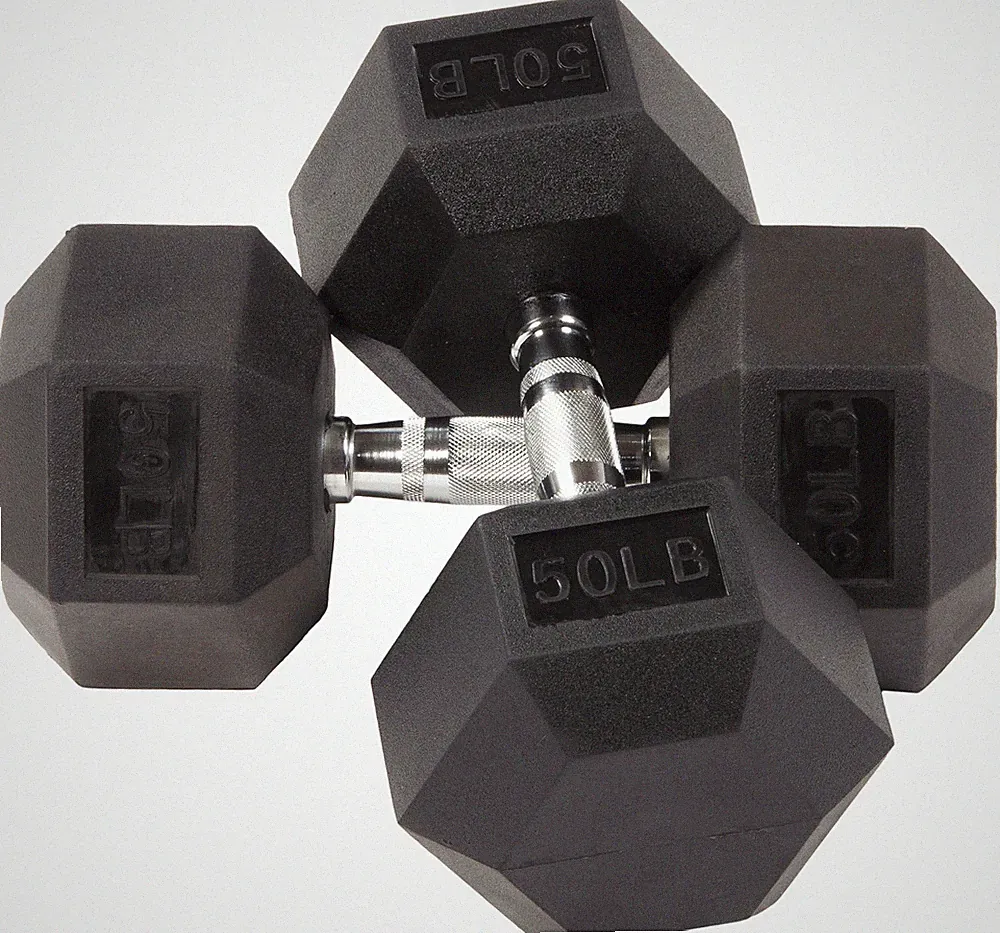 Premium Rubber Encased Hex Dumbbells Sold in Pairs 50 lb Weights