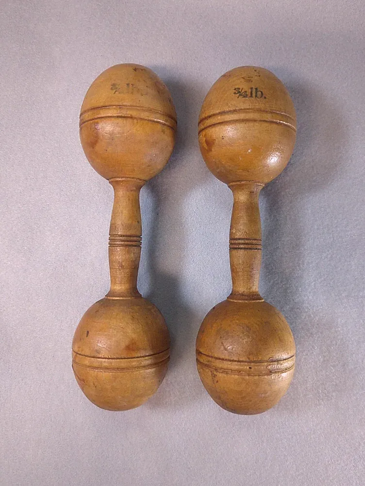 Primitive Wooden Dumbbells Pair Set 3/4 Lb. each Gym Fitness Decor