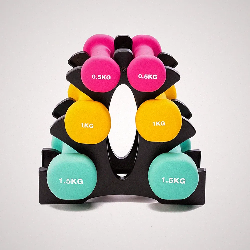 PRISP Dumbbells Set with Rack, 3 Pairs of Neoprene Free Weights with Stand