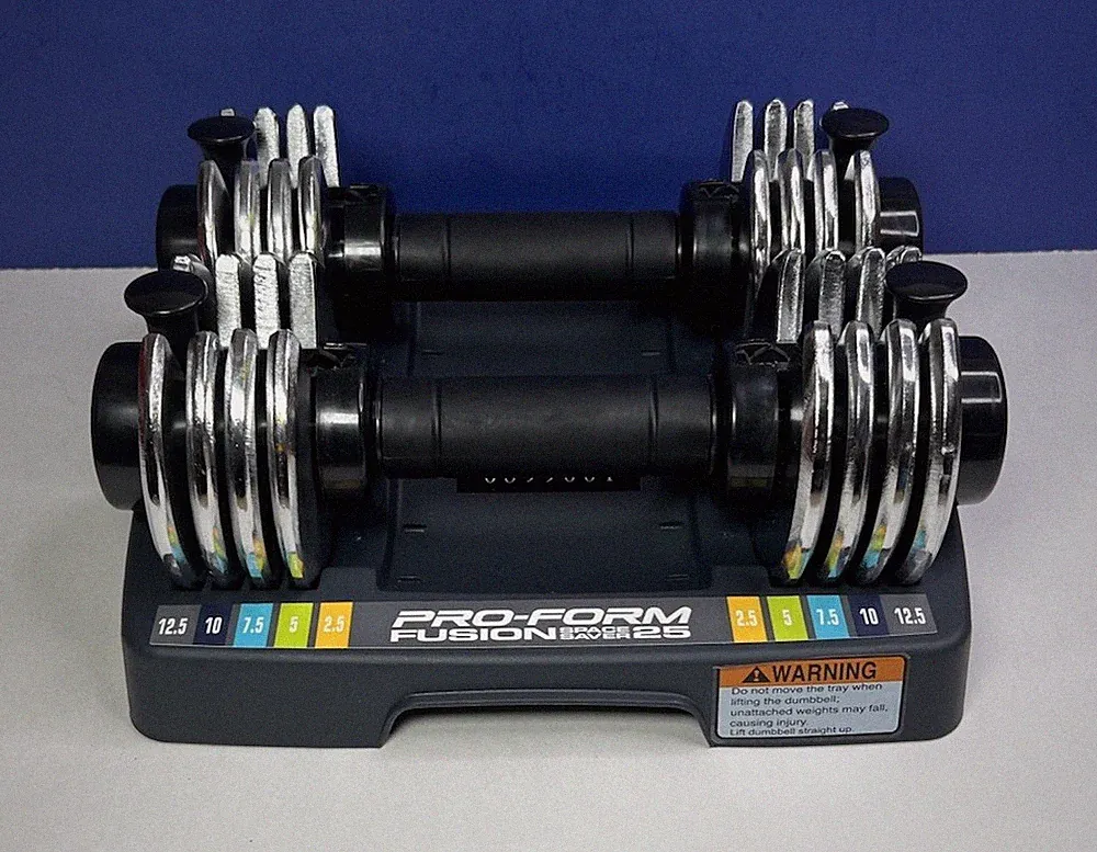 Pro Form Fusion Space Saver 25 Lb Adjustable Weights Barbell Set w/ Base Tray