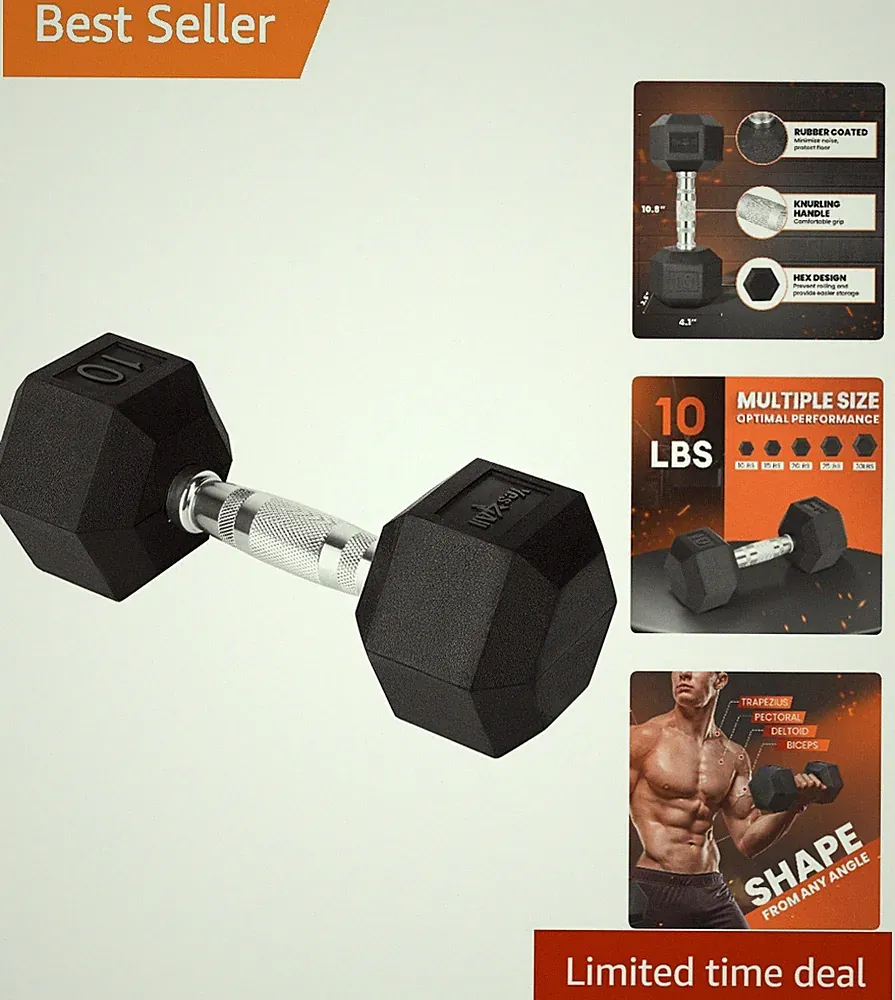 Professional 10LBS Encased Hex Dumbbell - Enhance Your Strength Training at Home