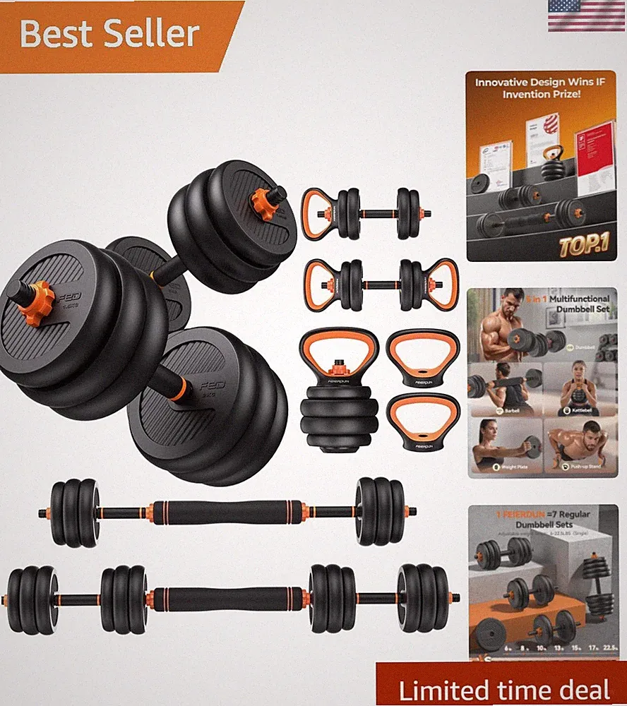 Professional 5-in-1 Adjustable Dumbbell Set: From Dumbbells to Barbells at Home