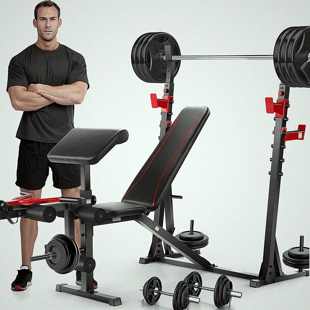 Professional Weight Bench Set with Barbell/Squat Rack 900LBS Heavy Duty Bench US