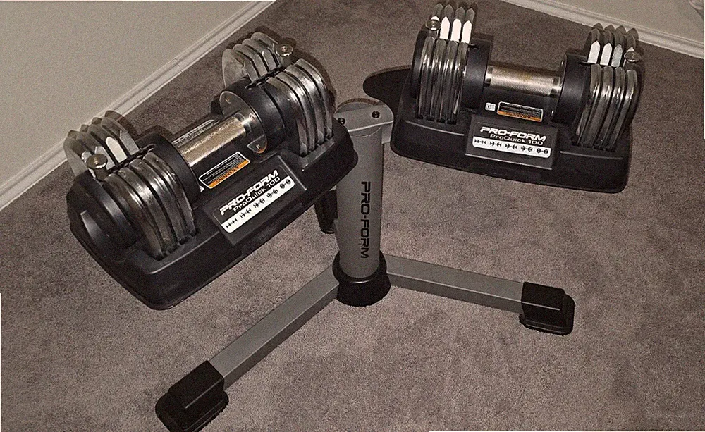 ProForm ProQuick 100 Adjustable Dumbbells Set (2) w/ Storage Stand Black/Silver