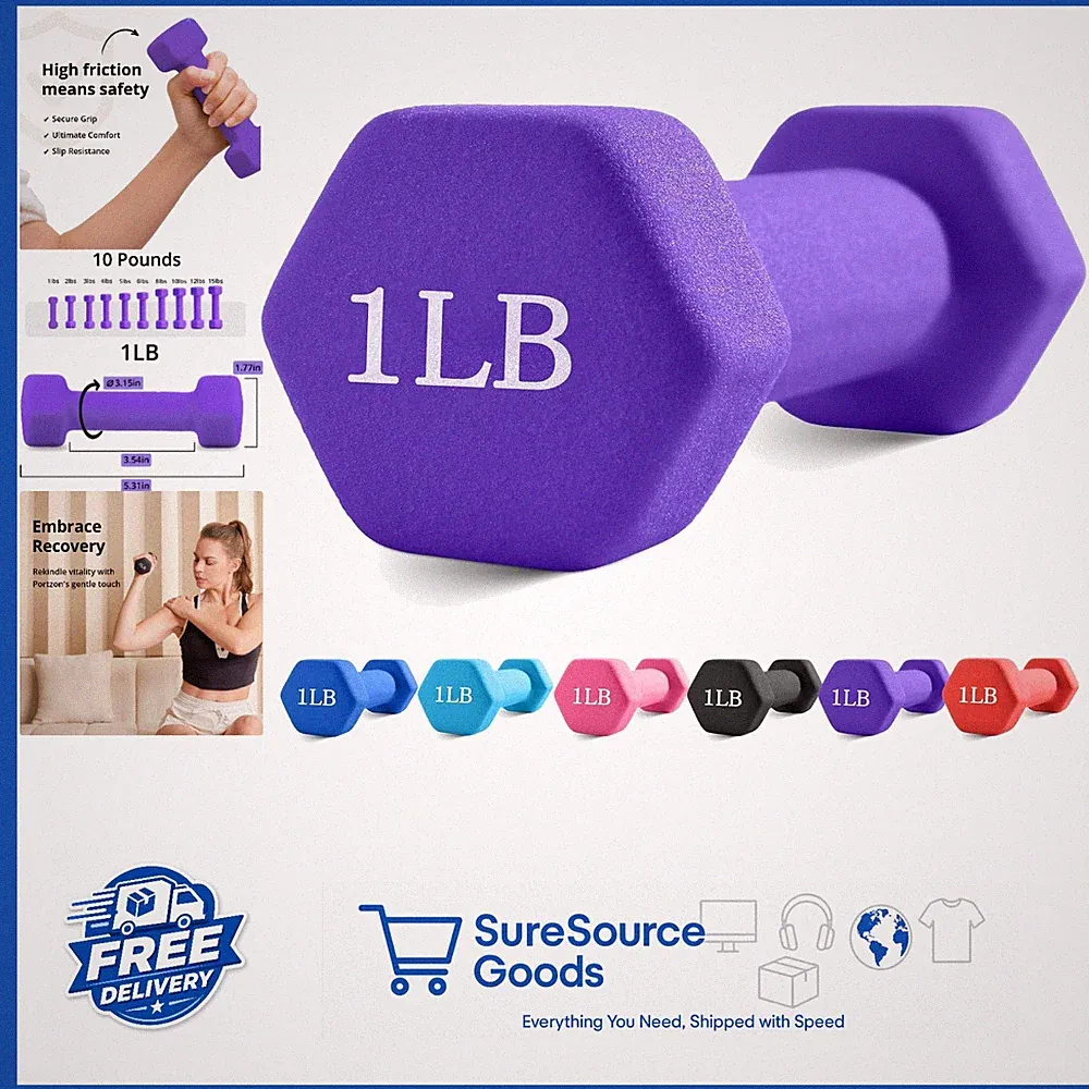 Purple Dumbbells 1LB-3LB Neoprene Coating Anti-Slip for Shoulder Training