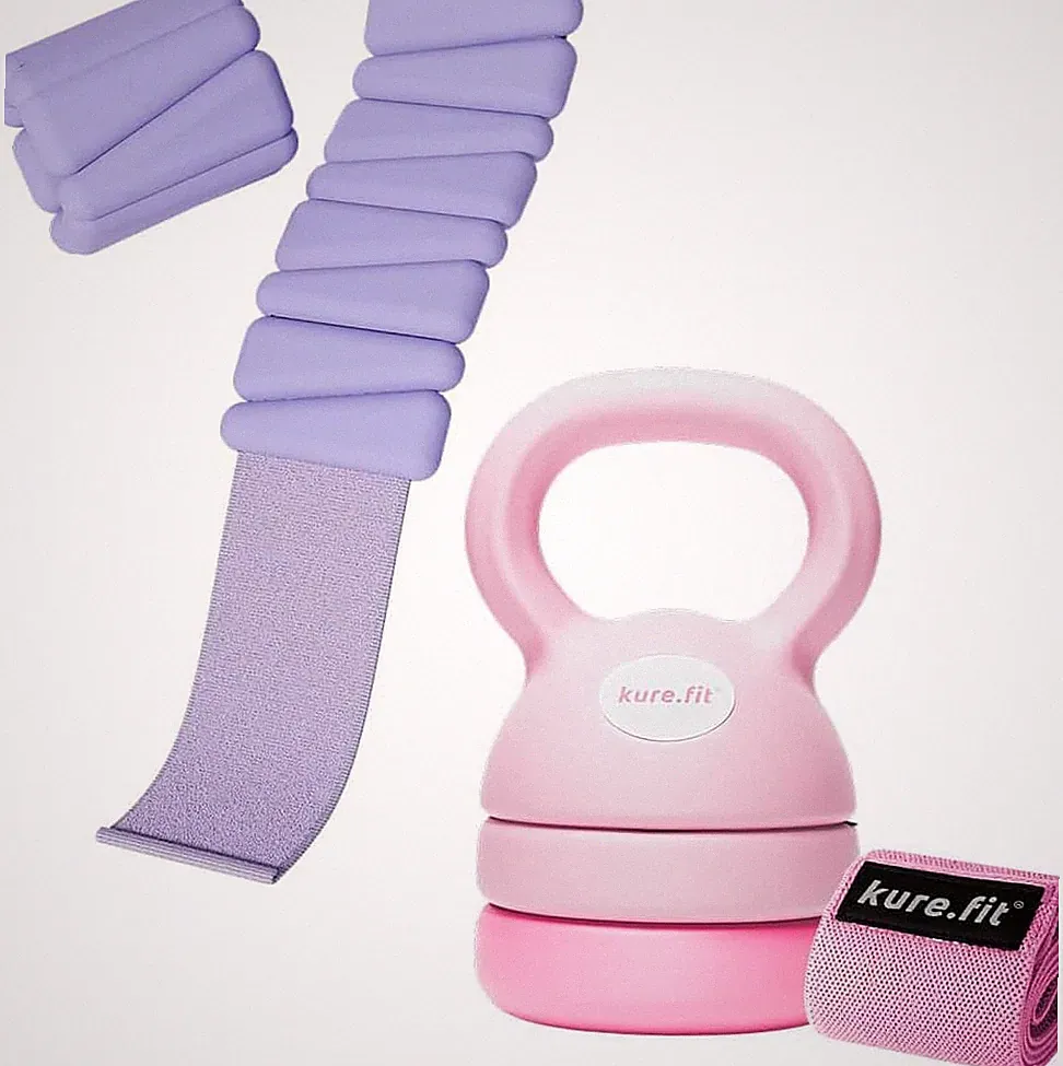 Purple & Pink Weights Bundle: 1Lb Weights + 5-12Lb Kettlebell for Home Gym