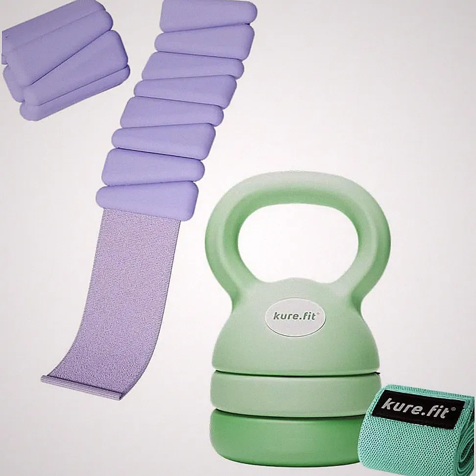 Purple Weights & Green Kettlebell Bundle for Home Gym Fitness