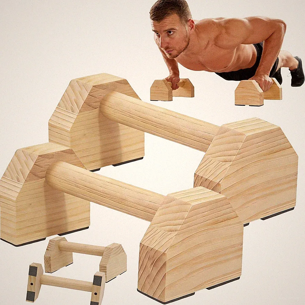 Push Up Bars Wooden Parallettes for Calisthenics Equipment, 600lbs Capacity N...