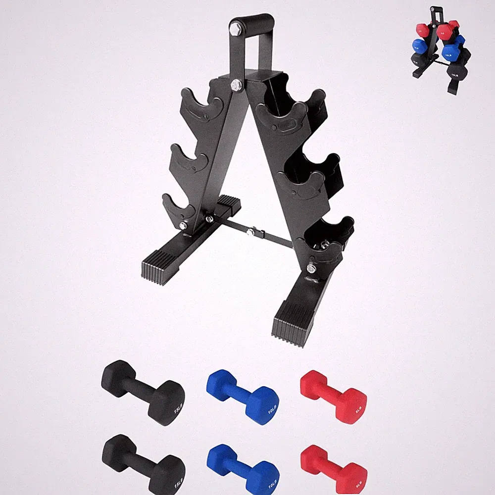 PVC Coated Dumbbell Set, Hexagon Weights Dumbbells Set with Foldable Rack, Pa...