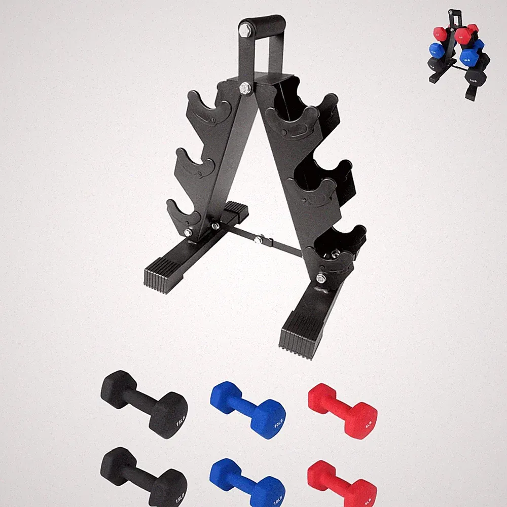 PVC Coated Dumbbell Set Hexagon Weights with Rack Box