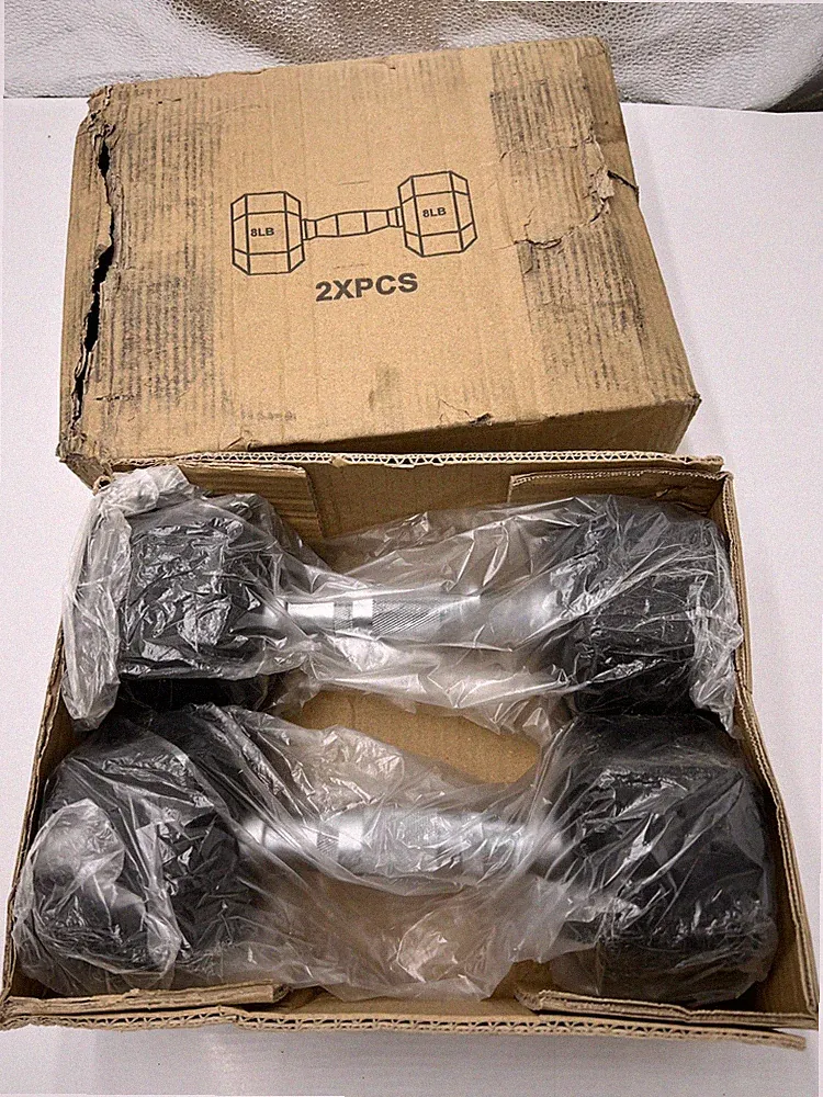 (QTY 2) Barbell 8 lb Coated Rubber Hex Dumbbell Rubber Coated for Exercise Black