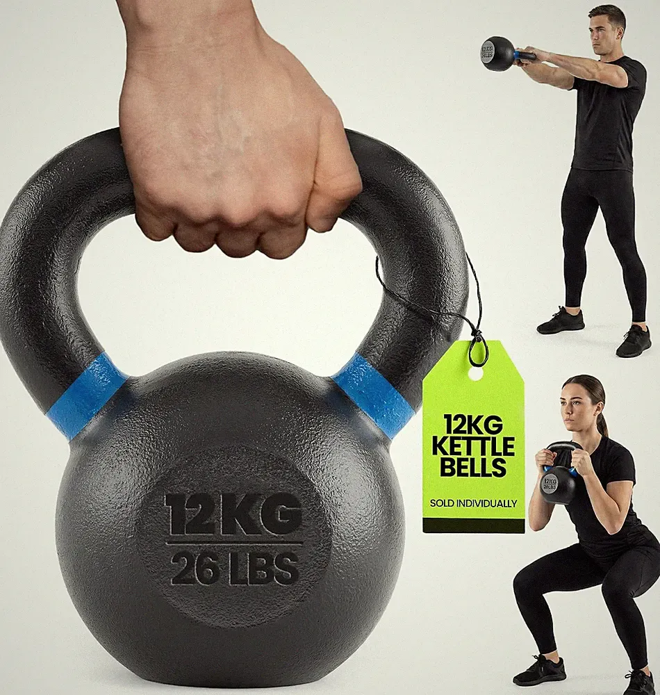 Rage Fitness Cast Iron Kettlebell, Powder Coated Wide Handle, 12 kg/26.4 lbs