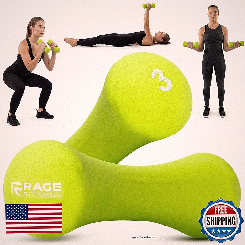 Rage Fitness Dumbbell Hand Weight Pair Gray 5 lbs PVC Coated Rubber