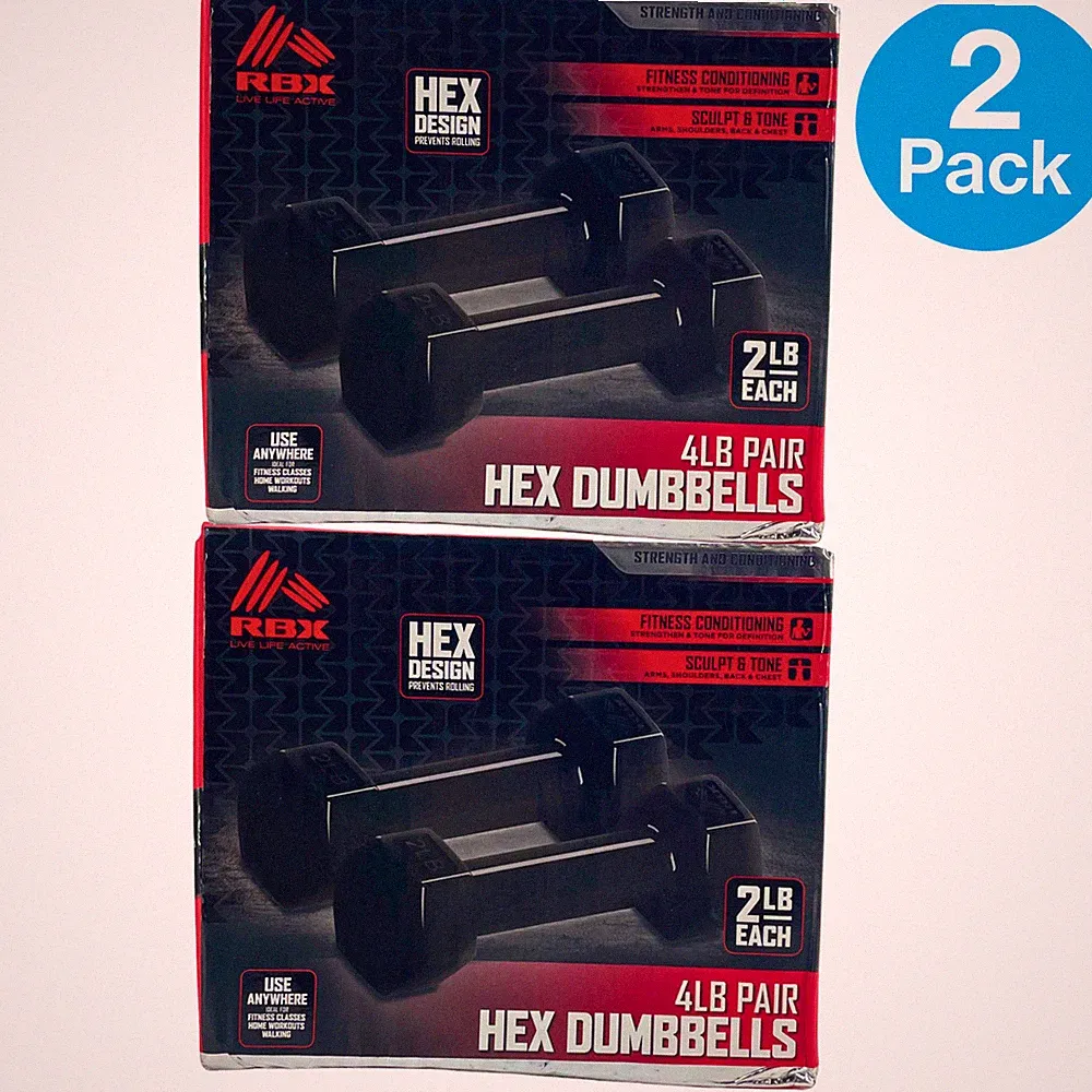 RBX Live Life Active 4LB Pair Hex Dumbbells 2LB Each 2 Pack New