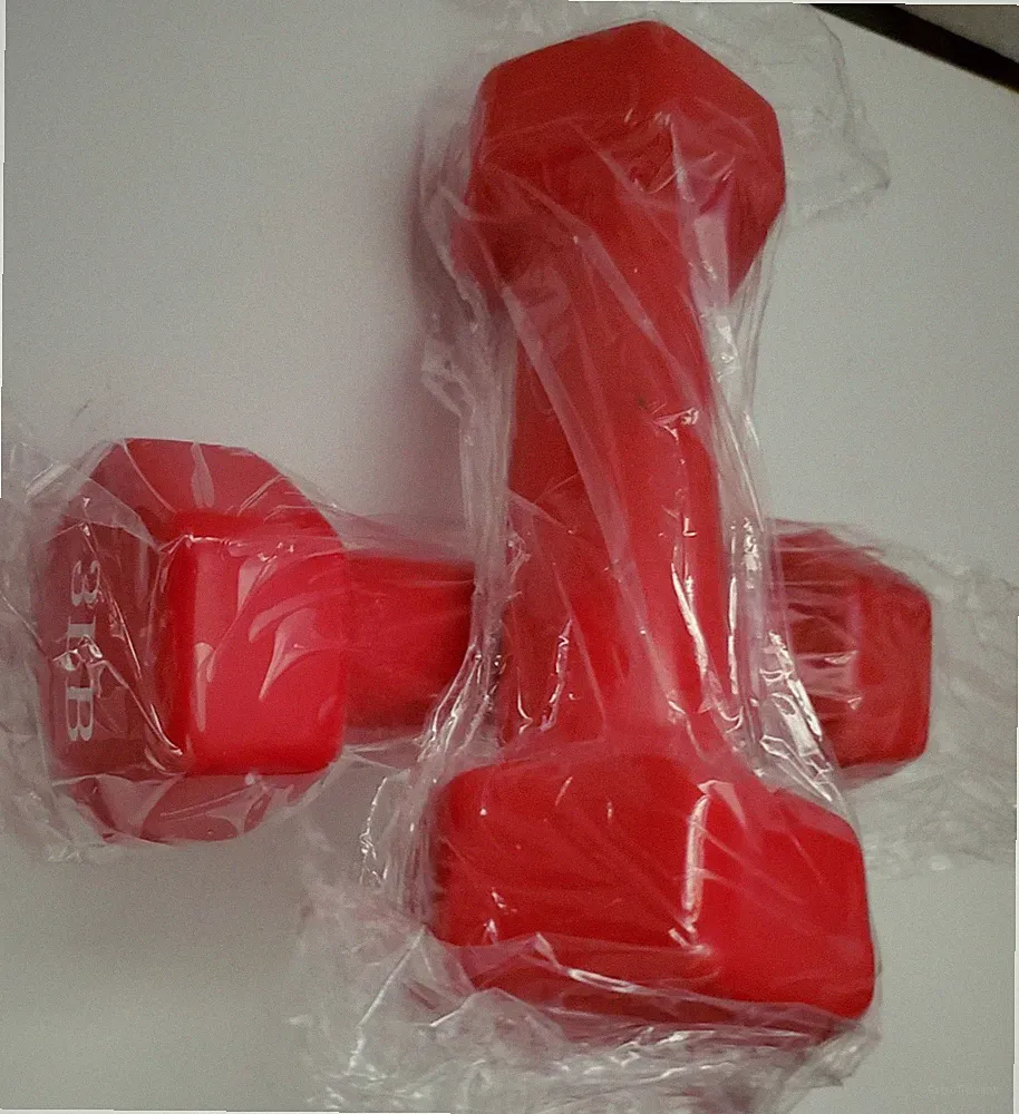 Red 3 lb Vinyl Dumbbells Hand Weights Pair Set - Brand New In Plastic
