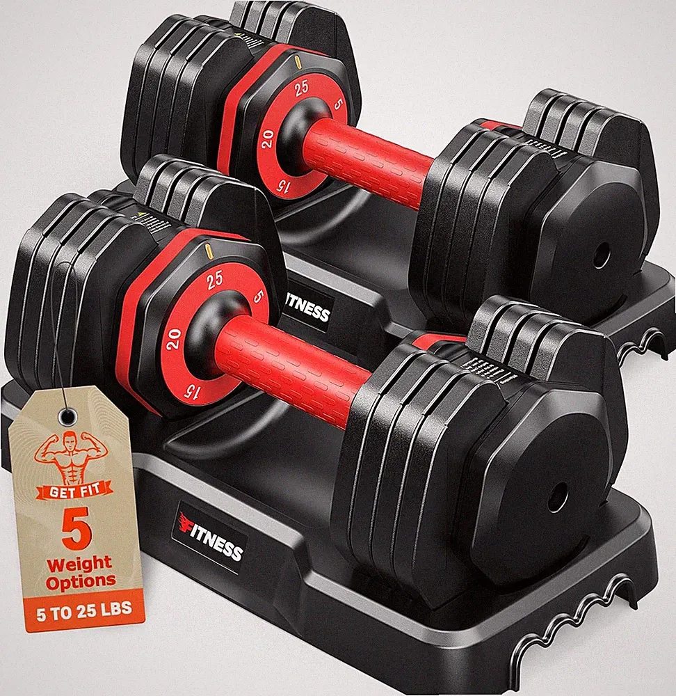 Rendpas Adjustable Dumbbells Set of 2, 5-In-1/10-In-1/16-In-1 Quick-Lock Hand We