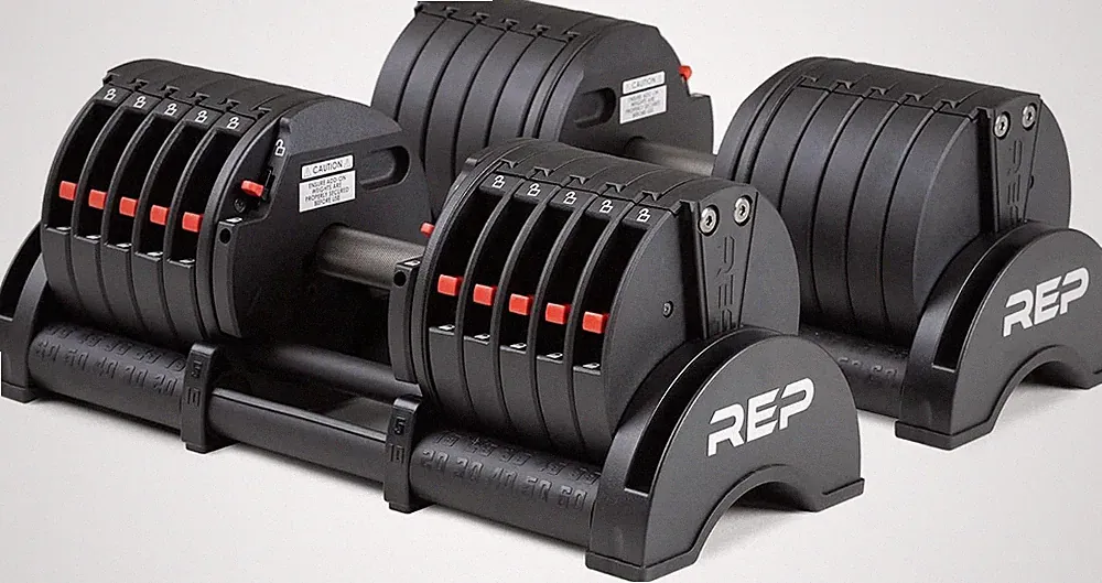REP Fitness Quickdraw Adjustable Dumbbell Set, Pair, 30/40/50/60 Lb Each, Steel