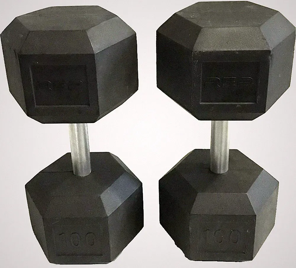 REP Fitness Rubber Hex Dumbbells Friction Welded 100LB Pair (200LB Total) READ