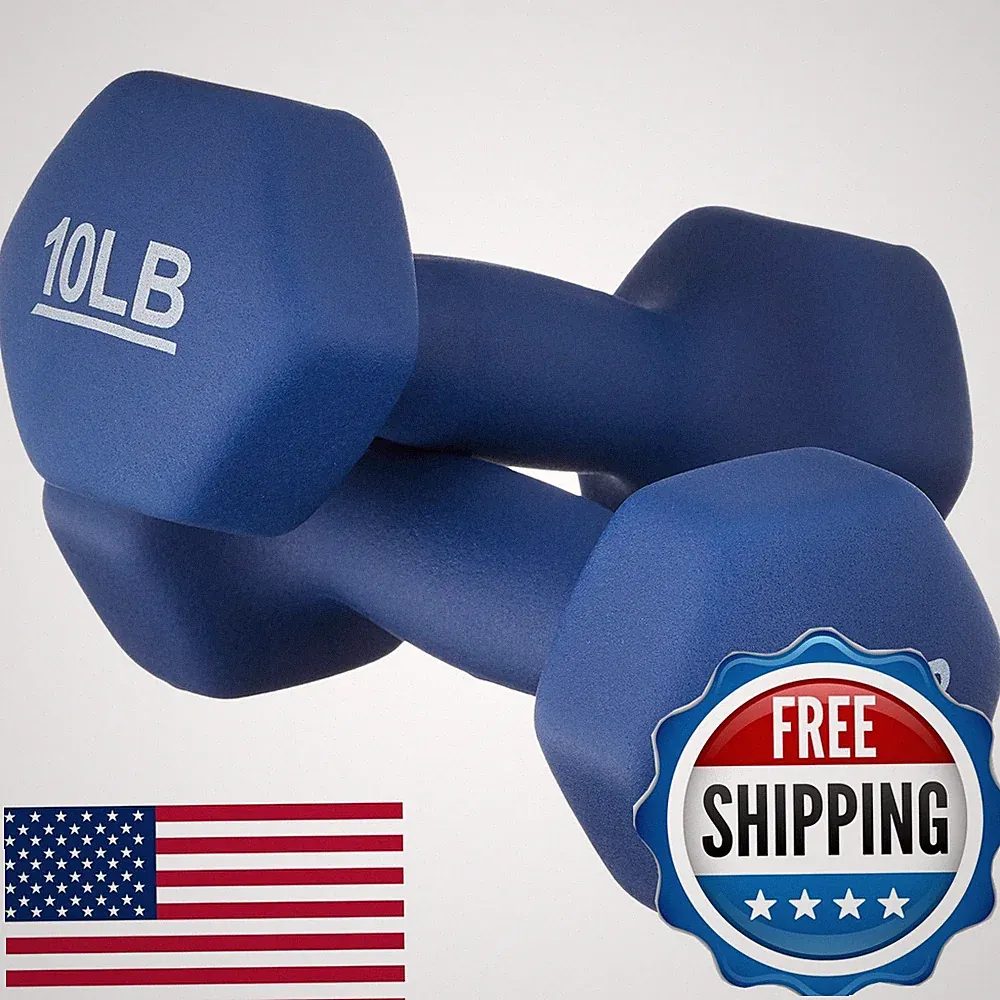 Retailer Basics Neoprene Dumbbell Hand Weights 10 lb Pair Navy Blue Hexagon