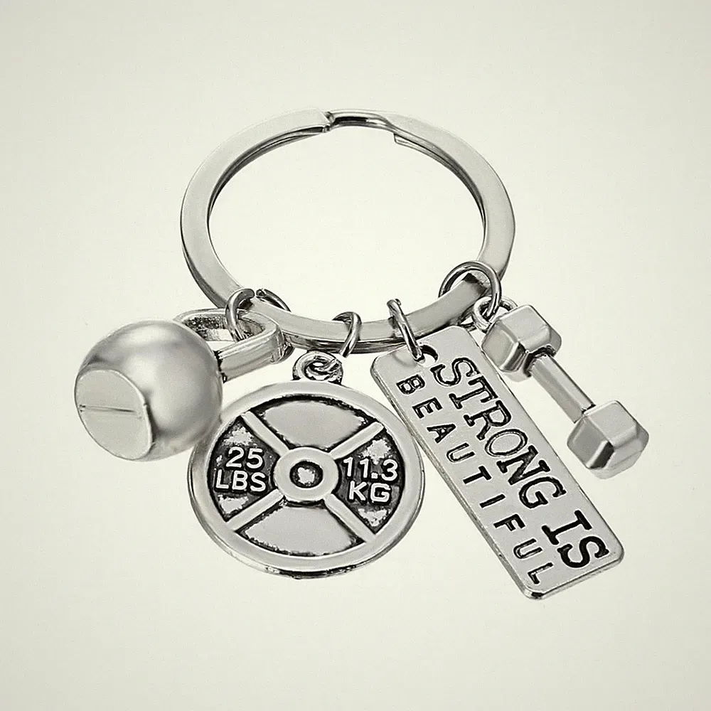 RINHOO Stainless Steel Fitness Gym Charm Keychains Quotes Weight Plate Dumbbe...