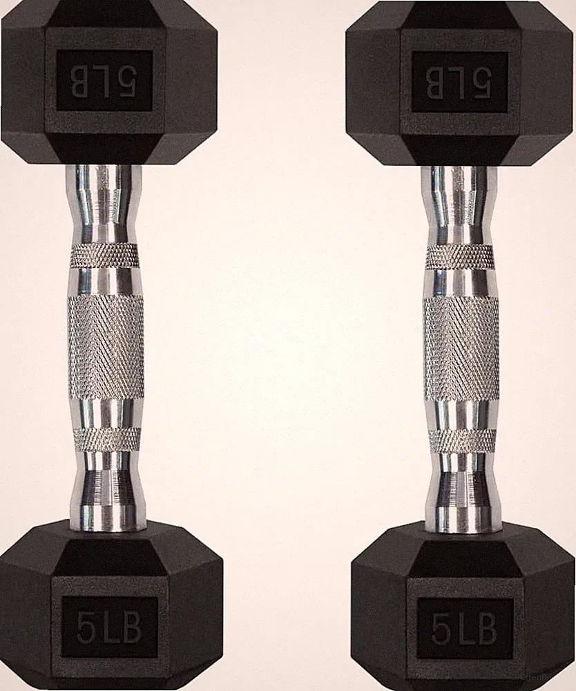 RitFit 5-300LBS Rubber Encased Hex Dumbbell Sets with Optional Silver, Black