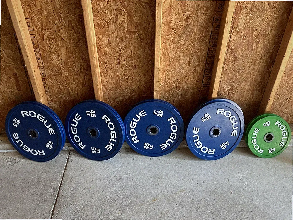 Rogue Calibrated weight plates and Rogue barbell
