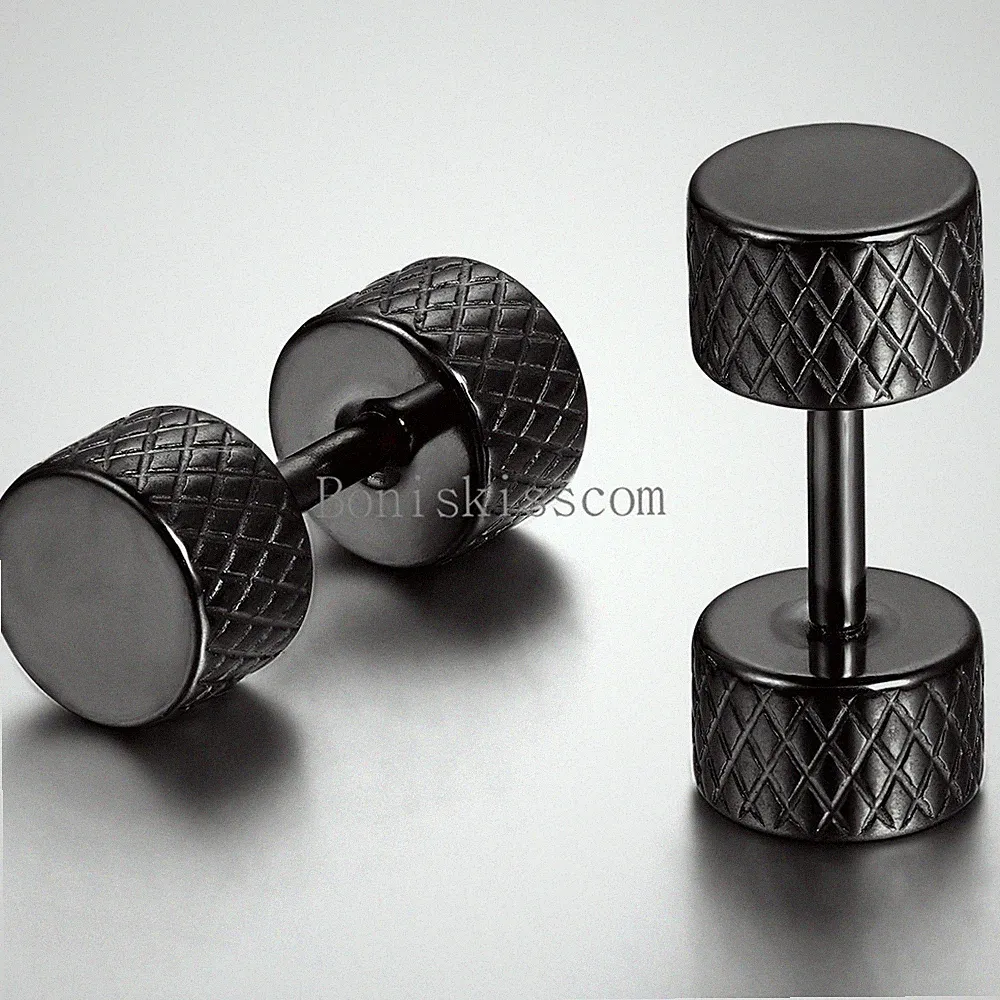 Round Barbell Dumbbell Ear Stud Men's Women's Unisex Stainless Steel Earrings