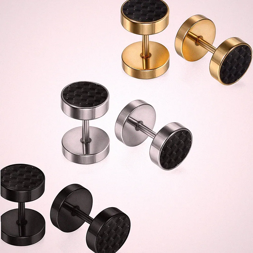 Round Stainless Steel Dumbbell Barbell Ear Stud Earrings Plugs 8mm Womens Mens
