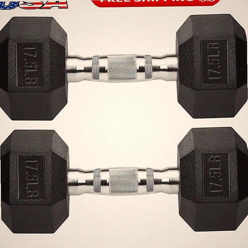Rubber Coated Cast Iron Hex Dumbbells Strength Training & Home Workout New