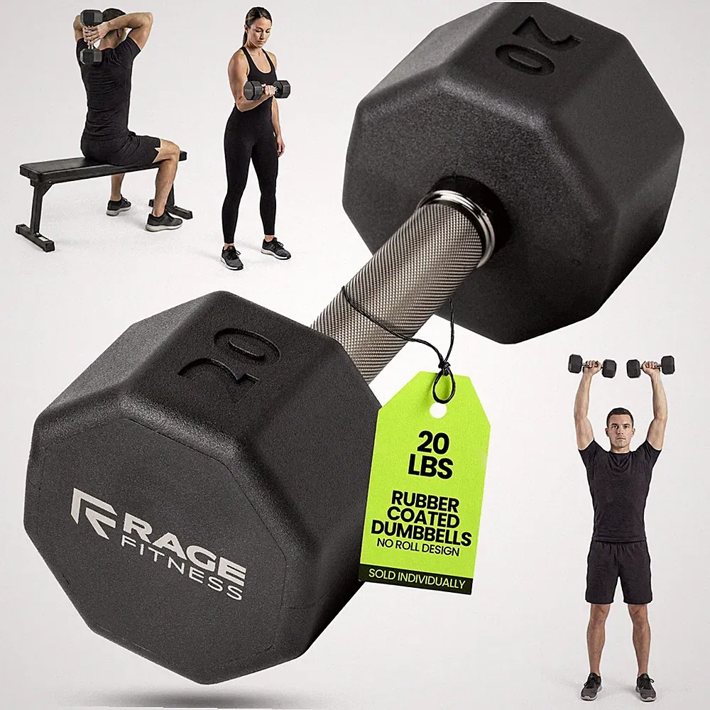 Rubber Coated Dumbbell - No Roll Design Easy-Grip Steel Knurled Handle, Weigh...
