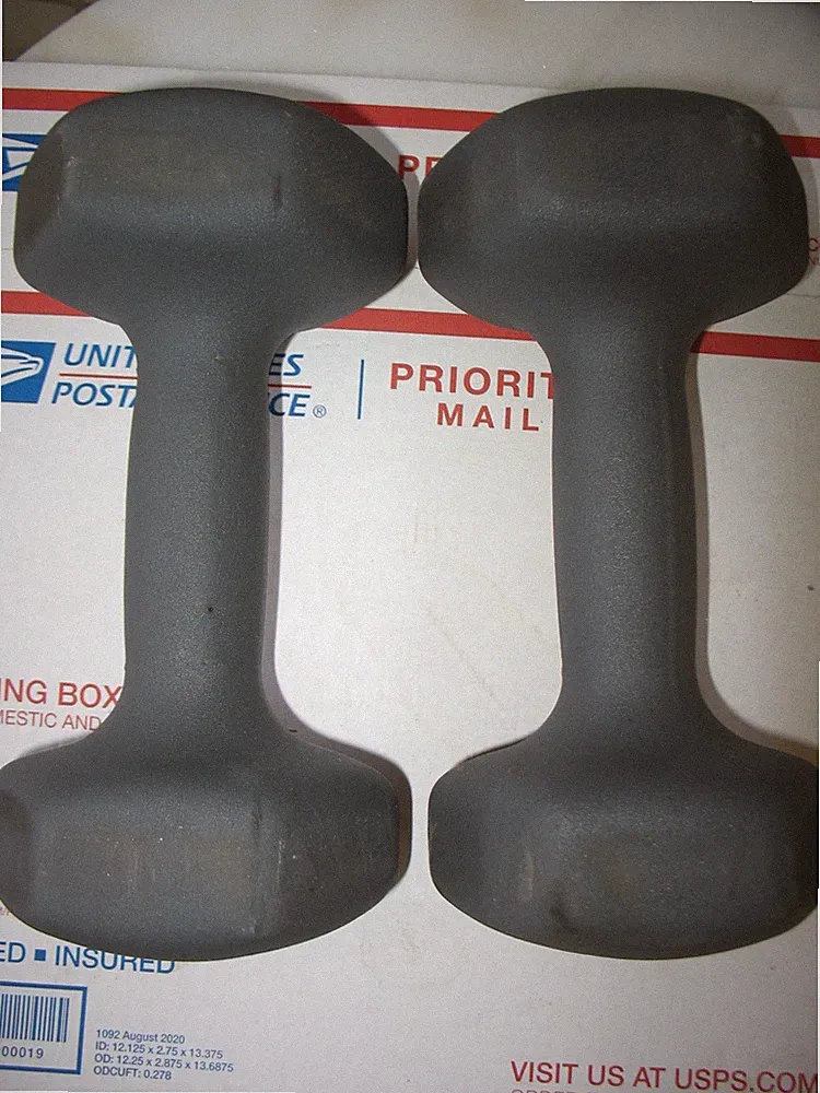 RUBBER COATED DUMBBELL SET, 2X15LBS., TTL=30.00LBS. GRAY, USED, VALUE:$??????