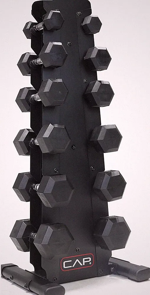 Rubber Coated Dumbbell Weight Set with Vertical Rack | 100 Lb, 150 Lb, and 210 L