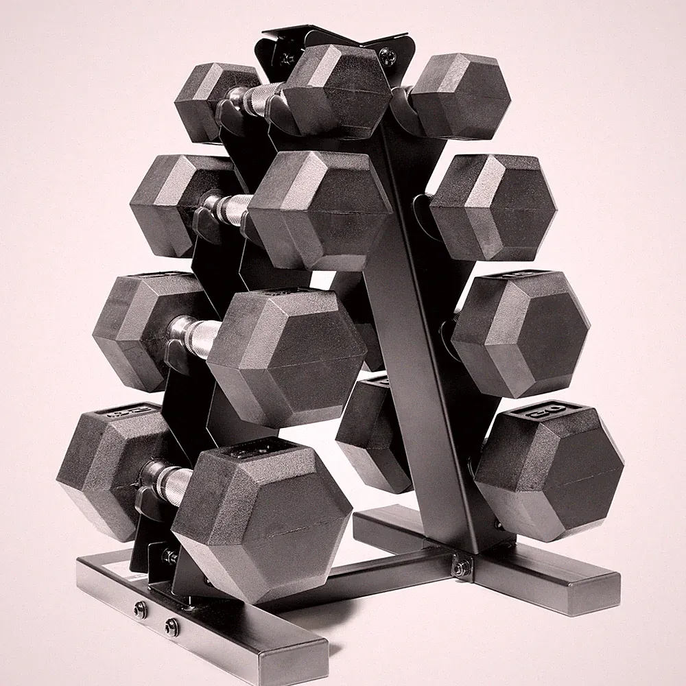 Rubber Coated Dumbbell Weight Set with Vertical Rack | 100 lb, 150 lb, and 210 l