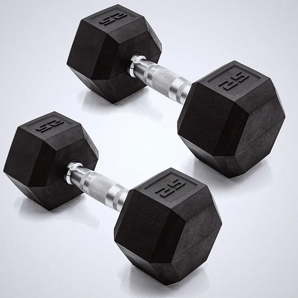 Rubber Coated Dumbbell Weights for Home Gym - Anti-Roll Hex Design, Comfort Grip