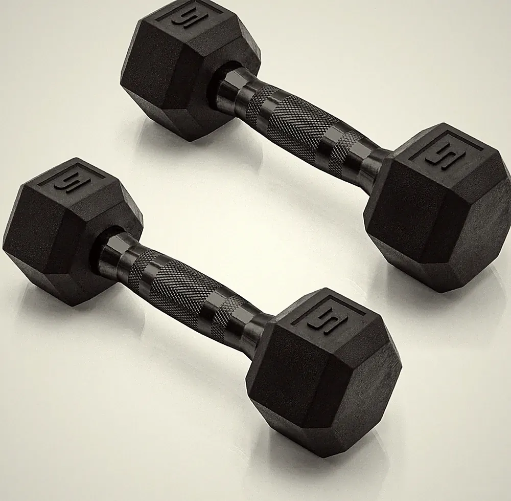 Rubber Coated Dumbbell Weights Free for Home Gym Strength Training Anti-Roll Hex