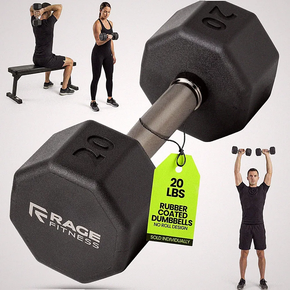 Rubber Coated Dumbbells - No Roll Design Easy-Grip Steel Knurled Handle, Weig...