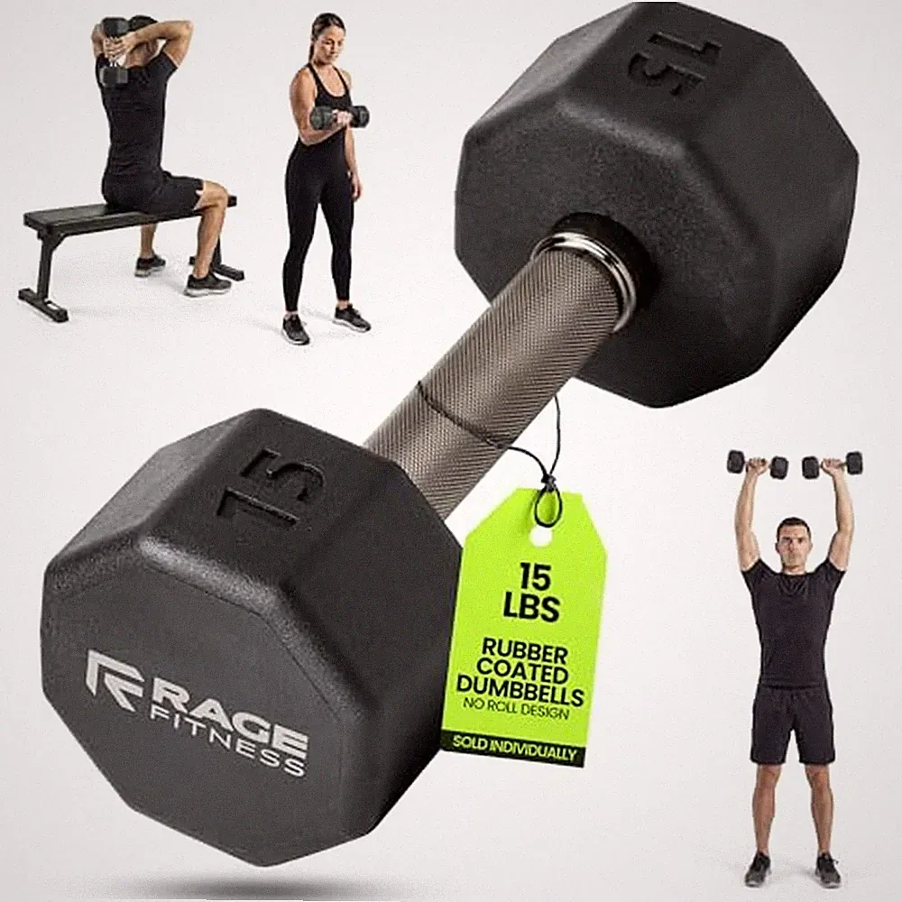 Rubber Coated Dumbbells - No Roll Design Easy-Grip Steel Knurled Handle, Weig...