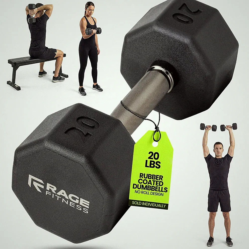 Rubber Coated Dumbbells - No Roll Design Easy-Grip Steel Knurled Handle, Weig...