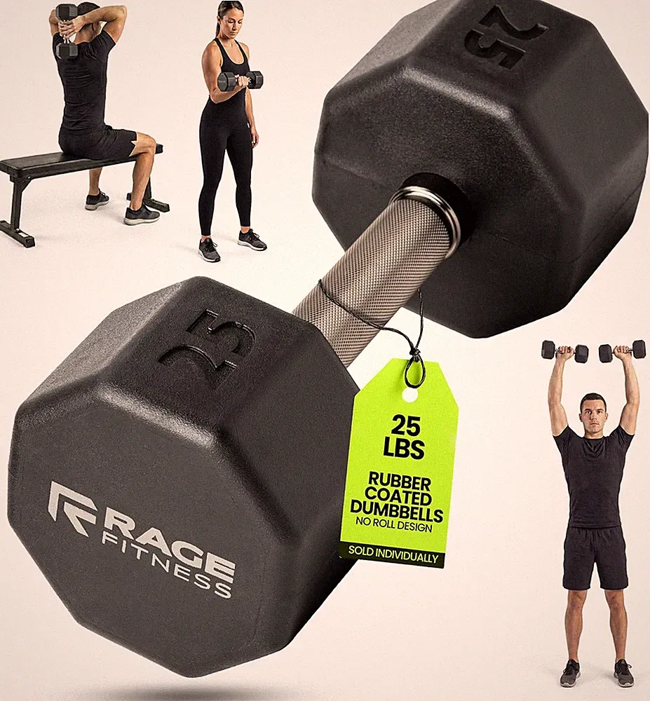 Rubber Coated Dumbbells - No Roll Design Easy-Grip Steel Knurled Handle, Weights