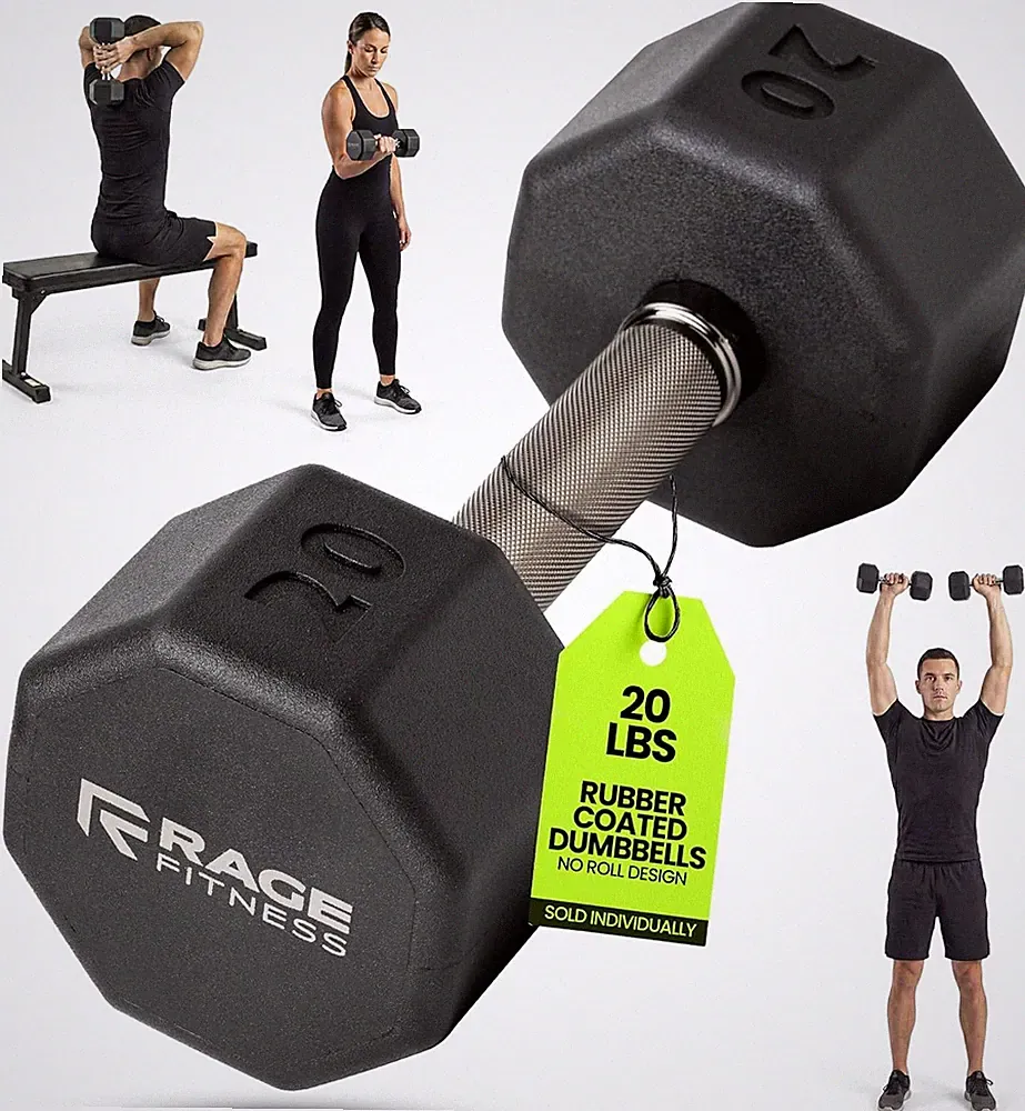 Rubber Coated Dumbbells - No Roll Design Easy-Grip Steel Knurled Handle, Weights
