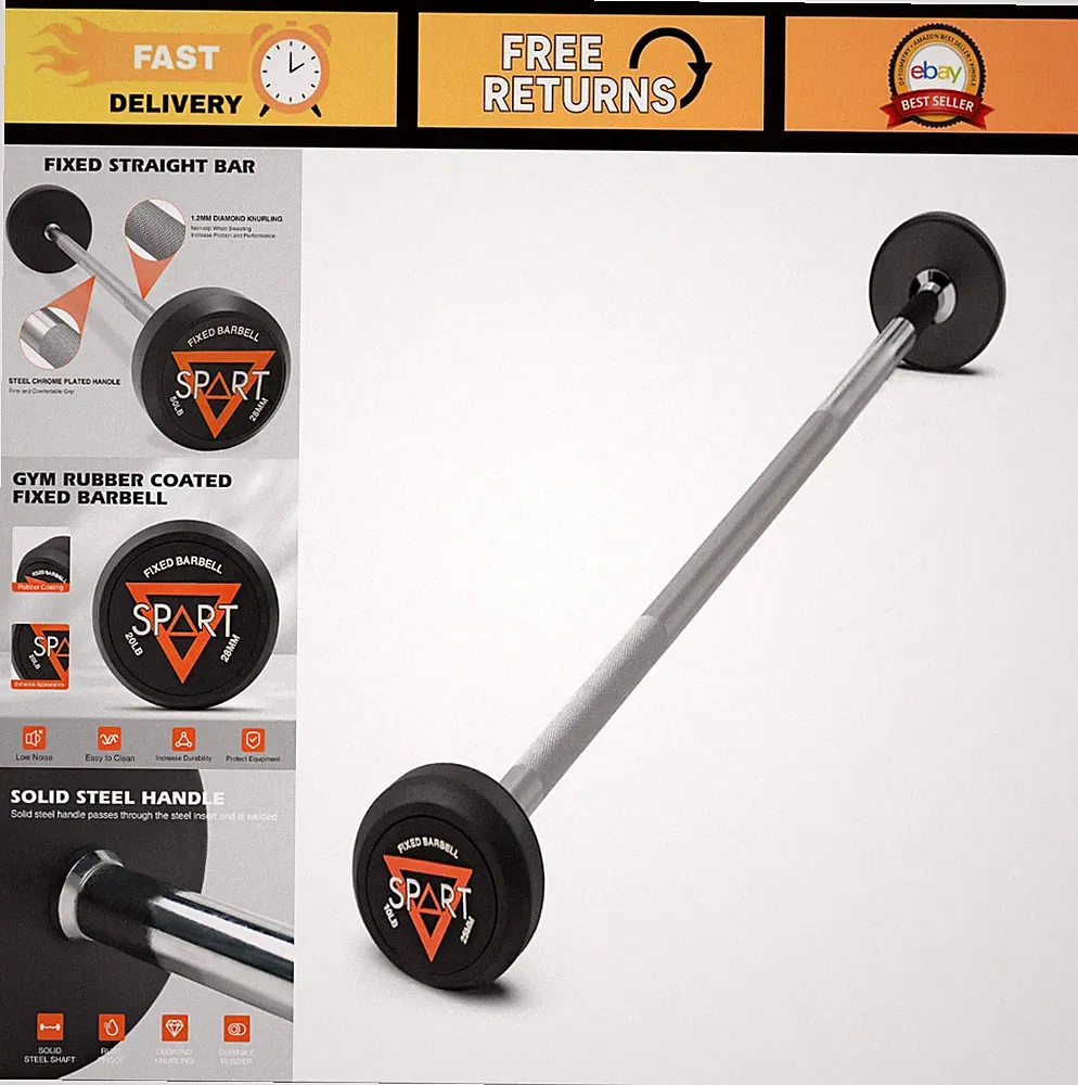 Rubber Coated Fixed Barbell - Pre-Loaded Weights for Strength Training & Bodybui